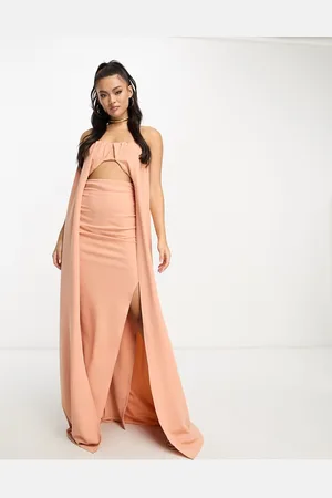 ASOS Womens premium bardot cape detail maxi dress in -Brown - Size 4 UK