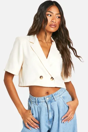 Boohoo Womens Textured Linen Look Cropped Blazer - - Size 14 UK