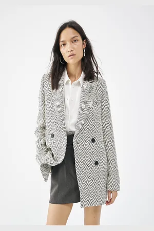 IKKS Womens Chevron Double Breated Print Coat - - Size Medium