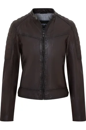 Infinity Womens Brown Retro Quilted Biker Jacket - Horten - Lamb Leather - Size 4XL