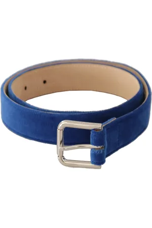 Dolce & Gabbana WoMens Velvet Silver Logo Engraved Metal Buckle Belt - Size 75 cm