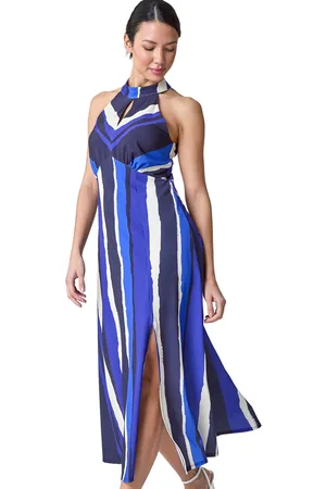 Roman Womens Halterneck Stripe Print Bodycon Midi Dress - - Size 14 UK
