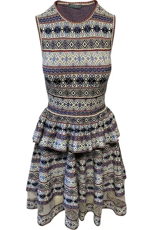 Alexander McQueen Pre-owned Womens Aztec Intarsia Knit Dress in Multicolor Silk - - Size Medium