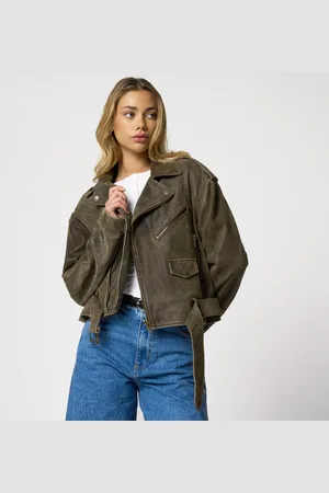 Barneys Originals Womens Leather Biker Jacket In - Size 18 UK