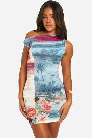 Boohoo Womens Tie Side Postcard Mini Dress - - Size 12 UK