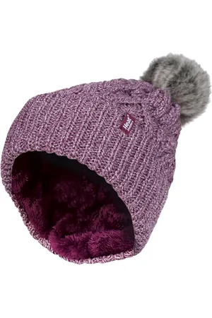 Heat Holders Womens Ladies Ribbed Cuffed Pom Pom Bobble Beanie Hat with Fleece Lining - - One Size
