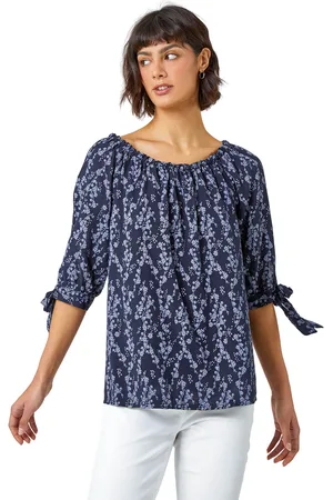 Roman Womens Ditsy Floral Print Bardot Top - Viscose - Size 10 UK