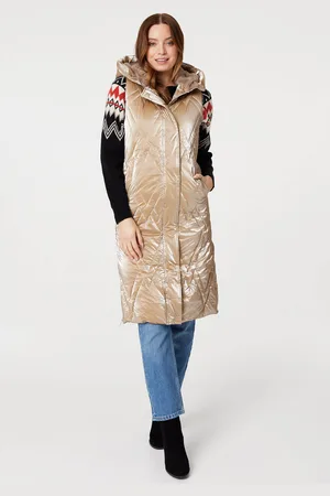 Izabel London Womens Metallics Longline Hooded Puffer Vest - - Size 8 UK