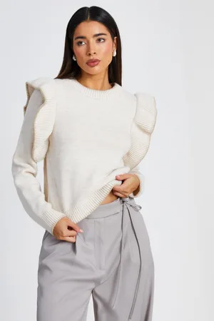 Quiz Womens Knitted Frill Sleeve Jumper - Size Small