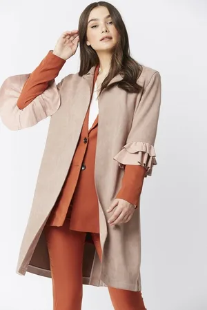Jayley Womens Faux Suede Jacket with Frill Sleeve - - One Size