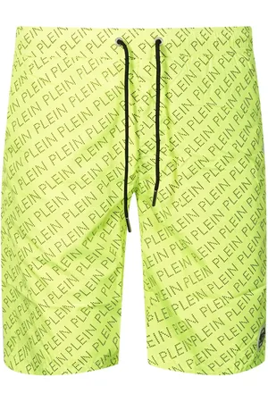 Philipp Plein Mens Repetitive Long Logo Fluorescent Swim Shorts - Size Small