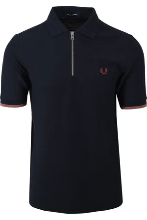 Fred Perry Mens Pique Zip Neck Polo Navy - - Size 2XL