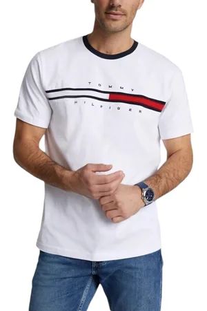 Tommy Hilfiger Mens T Shirts Signature Stripe Tee - Cotton - Size Large
