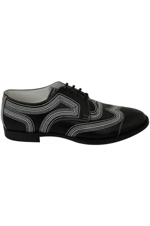 Dolce & Gabbana Mens Black Leather Derby Formal White Lace Shoes - Size EU 44