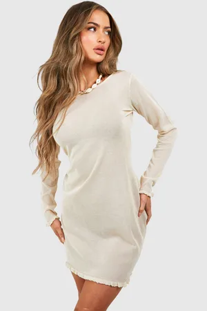 Boohoo Womens Lettuce Hem Sheer Knit Beach Dress - - Size Medium