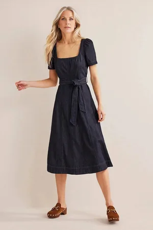 Boden Womens Denim Square Neck Summer Dress - - Size 8 Short