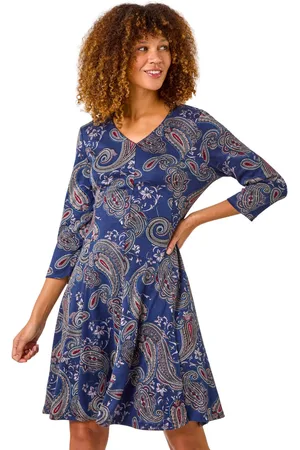 Roman Womens Paisley Print Panel Dress - - Size 16 UK