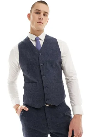 ASOS Mens slim suit waistcoat in wool mix texture in navy - - Size 38R