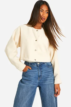 Boohoo Womens Marl Wool Look Bomber Jacket - - Size 8 UK