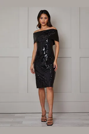 Chi Chi London Womens Bardot Sequin Bodycon Midi Dress in - Size 14 UK