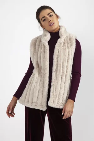 Jayley Womens Faux Fur Suede Vertical Striped Gilet - - One Size