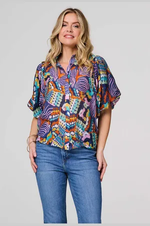 Izabel London Womens Abstract Puff 1/2 Sleeve Shirt - Size 10 UK