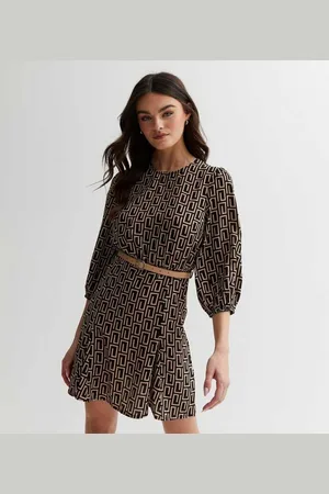 Gini London Womens Belted Geo Print Mini Godet Dress - - Size 14 UK