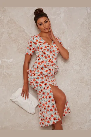 Chi Chi London Womens Short Sleeve Floral Print Midi Day Dress in - Size 12 UK