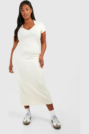 Boohoo Womens Plus Rib Collar Short Sleeve Midaxi Dress - - Size 16 UK