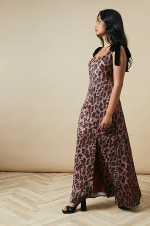 Oasis Womens Occasion Leopard Velvet Tie Maxi Dress - - Size 6 UK