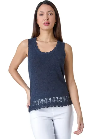 Roman Womens Crochet Scalloped Trim Knit Vest - - Size 20 UK