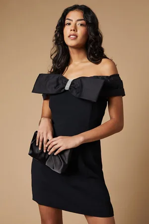 Oasis Womens Petite Occasion Organza Bardot Bow Mini Dress - - Size 8 UK