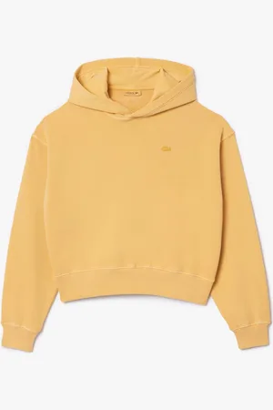 Lacoste Womens Oversized Natural Dye Hooded Sweatshirt in Cotton - Size 12 UK