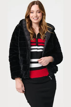 Izabel London Womens Reversible Faux Fur Hooded Puffer Jacket - Size 14 UK