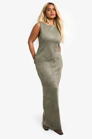 Boohoo Womens Plus Suede Boat Neck Column Maxi Dress - - Size 22 UK
