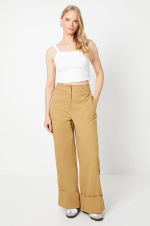 Oasis Womens Twill Turn Up Hem Straight Leg Trouser - Cotton - Size 10 Regular