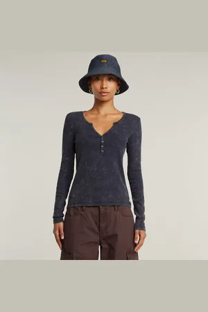 G-Star Womens G-Star RAW Deep V Overdyed Henley Slim Top - Cotton - Size Small