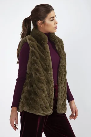 Jayley Womens Faux Fur Suede Diagonal Stripe Gilet - - One Size