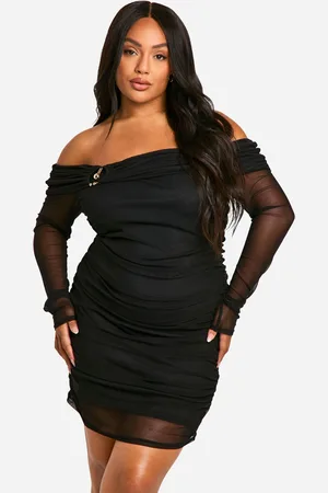 Boohoo Womens Plus Mesh Trim Detail Off Shoulder Ruched Mini Dress - - Size 26 UK