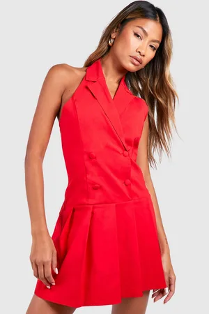 Boohoo Womens Halterneck Bengaline Pleated Mini Dress - viscose - Size 18 UK