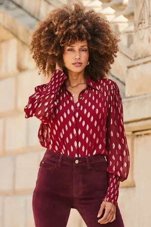 Sosandar Womens & Gold Metallic Spot Print Blouson Sleeve Shirt - Size 12 UK