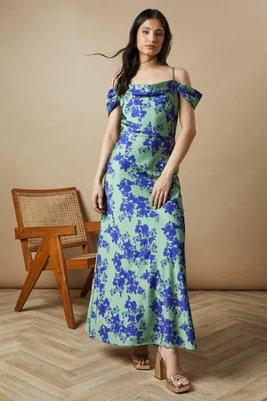 Oasis Womens Occasion Floral Cold Shoulder Satin Maxi Dress - - Size 10 UK