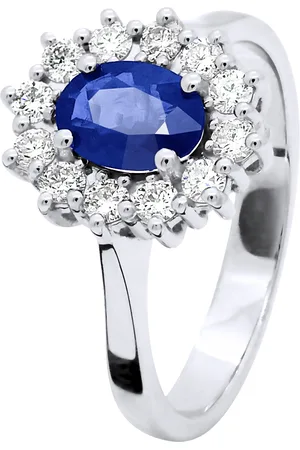 Diadema Womens - Ring - Sapphire surrounded by Diamonds - White Gold - - Size I