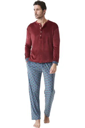 J And J Brothers Mens Long Sleeve Pajamas with Mandarin Collar JJBDP5400 - - Size Medium