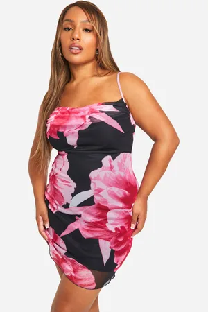 Boohoo Womens Plus Mesh Floral Print Strappy Cowl Neck Mini Dress - - Size 26 UK