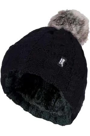 Heat Holders Womens - Ladies Knit Fleece Lined Thermal Bobble Hat with Pom Pom - - One Size