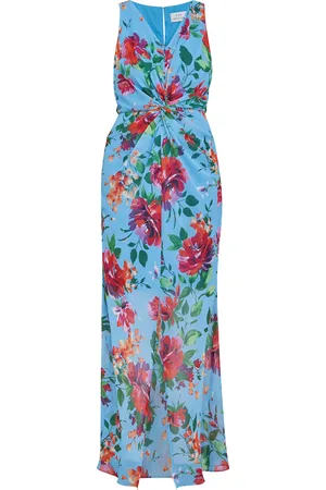Gina Bacconi Womens Jennifer Printed Maxi Dress With Twist Bodice - - Size 14 UK