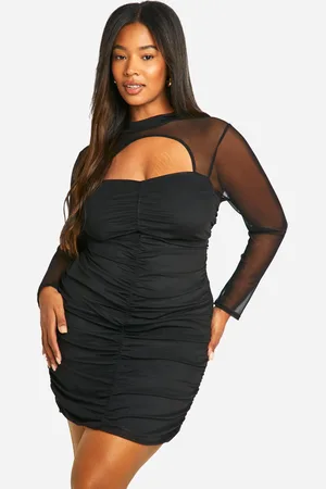 Boohoo Womens Plus Mesh Ruched Keyhole Mini Dress - - Size 28 UK