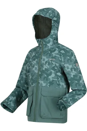 Regatta Kids Unisex Juniors Hywell Waterproof Jacket in Sea Pine Camo - - Size 3-4Y