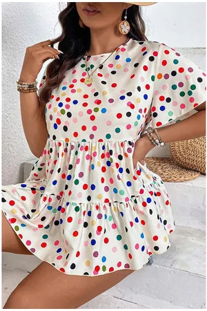 Azura Exchange Womens Colorful Polka Dot Print Short Sleeve Ruffled Plus Size Babydoll Blouse - Size 3XL